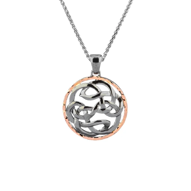 minimalist crest summit necklace-Silver and 10k Rose Gold Path of Life Hammered Pendant