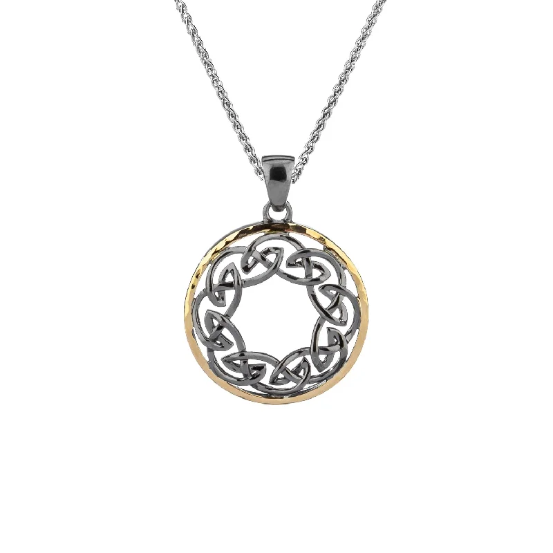 bohemian summit peak necklace-Silver and 10k Gold Path of Life Hammered Circle Pendant