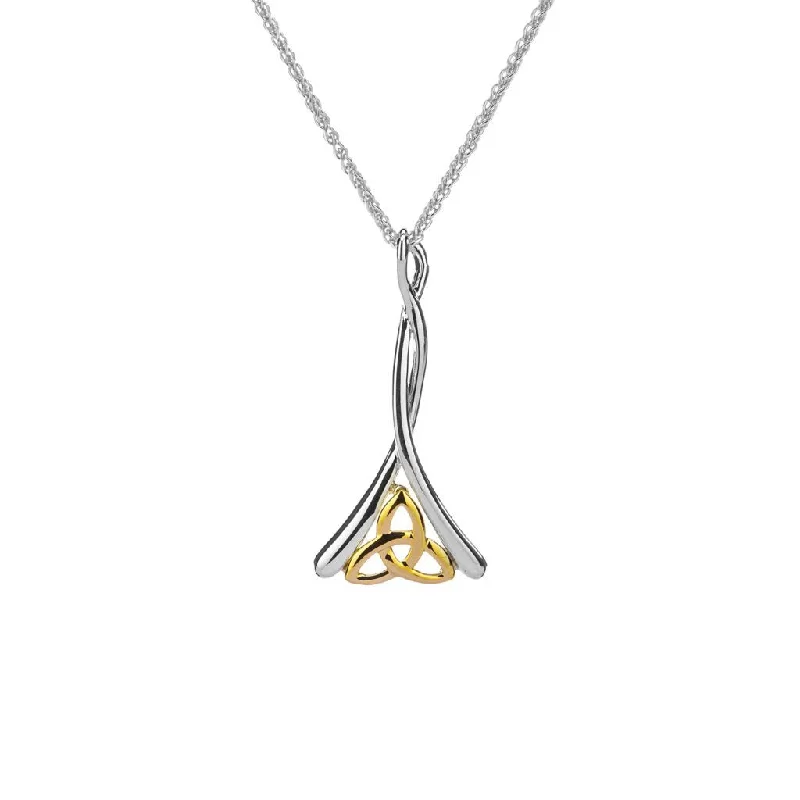 dazzling trillion-cut pendant necklace-Silver and 10k Gold Celtic Trinity Long Twisted Pendant