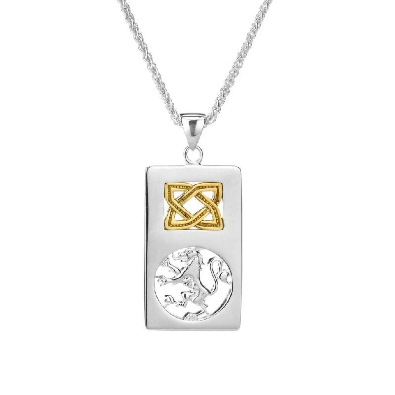 bohemian summit peak necklace-Silver and 10k Gold Lion Rampant Rectangle Pendant