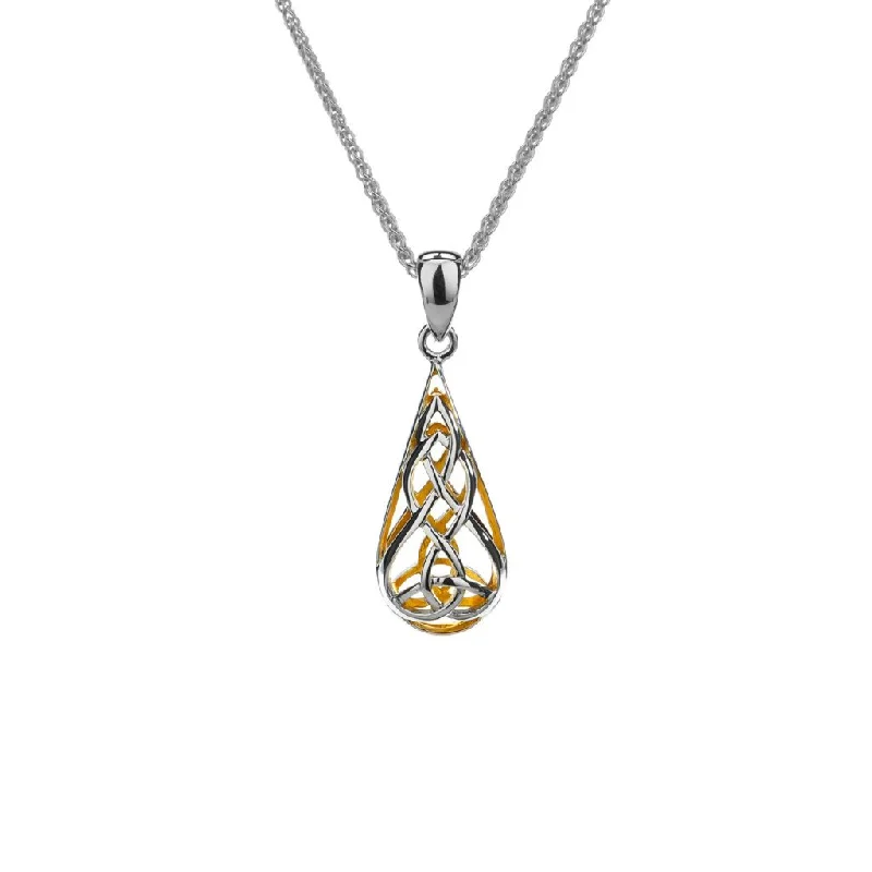 nature-themed twig ridge necklace-Silver with 22k Gold Gilding Trinity Teardrop Pendant