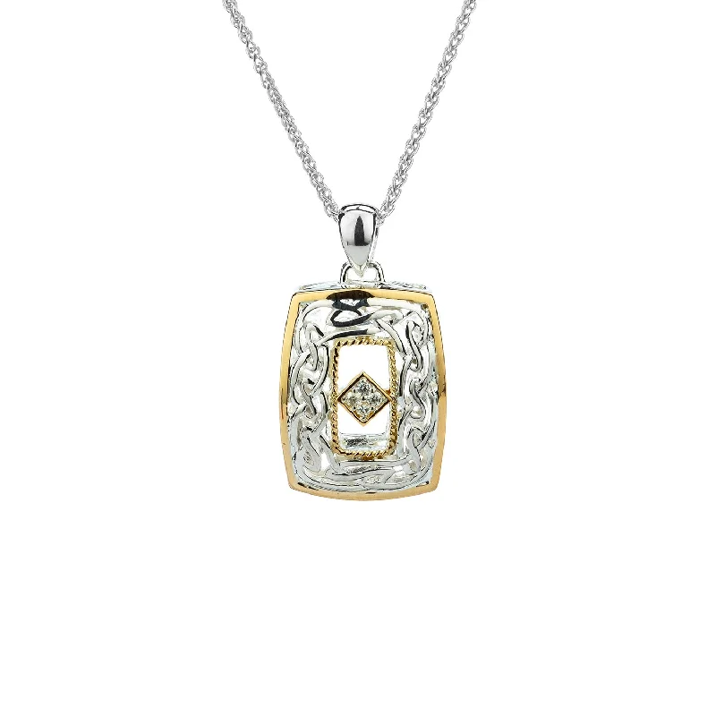 artisan-crafted silver necklace-Silver and 10k Gold Window to the Soul Diamond Pendant