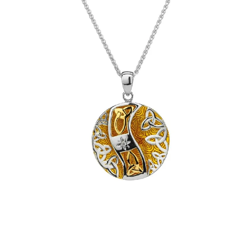 inscribed eternity chain necklace-Silver and 10k Gold with 22k Gold Gilding Diamond Faerie Pool Pendant