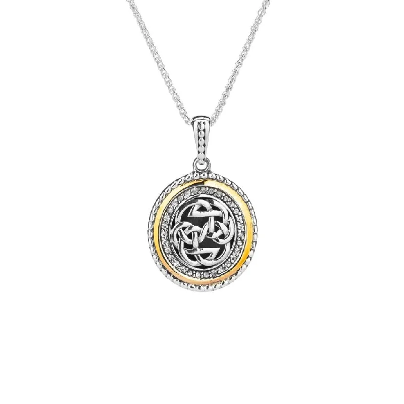 adjustable crest peak necklace-Silver and 10k Gold Lewis Knot Path of Life Pendant-White Sapphire