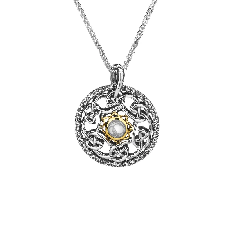 polished rose arc necklace-Silver and 10k Gold Lovers Knot Tempest Pendant