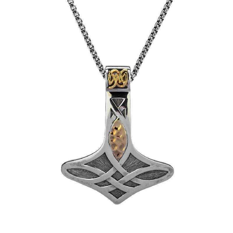 polished rose arc necklace-Silver and 10k Gold Thor's Hammer Pendant