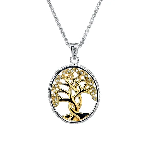 bold amethyst peak ridge necklace-Silver and 10k Gold Diamond Tree of Life Pendant