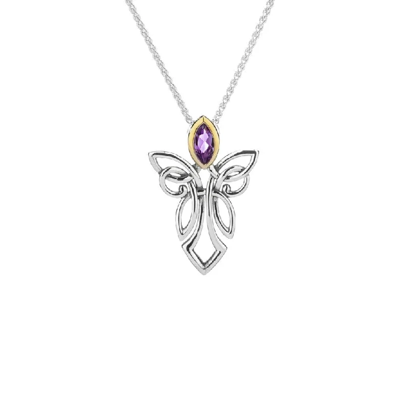 gothic-inspired bear claw necklace-Silver and 10k Gold Guardian Angel Pendant-Amethyst/Topaz/Peridot/Cubic Zirconia