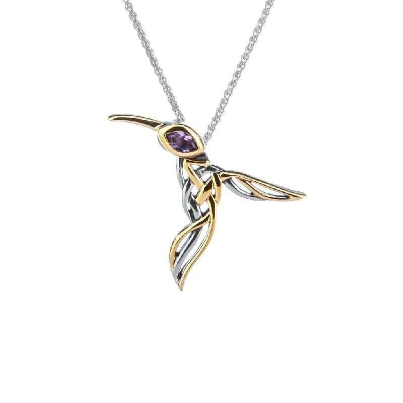 bold amethyst peak ridge necklace-Silver and 10k Gold Hummingbird Pendant-Amethyst/Blue Topaz/White Cubic Zirconia/Rhodolite