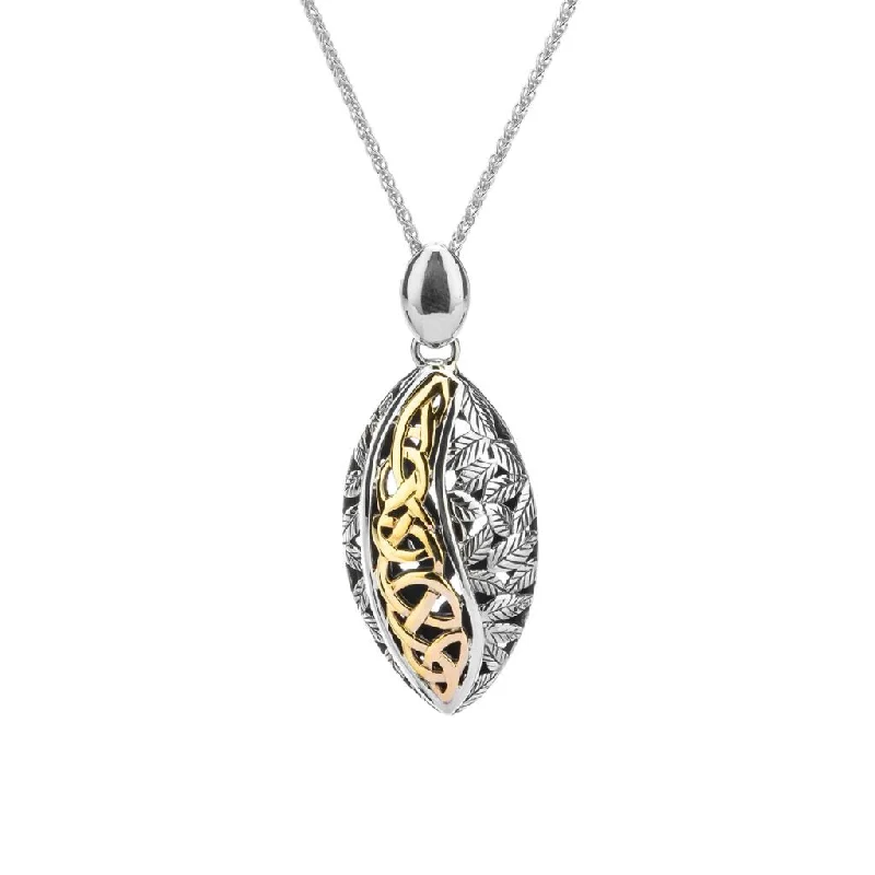 bold emerald peak ridge necklace-Silver and 10k  Yellow or Rose Gold Eternity Leaf Pendant