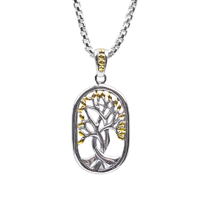 inscribed unity pendant necklace-Silver and 18k Gold Tree of Life Open Dogtag Pendant- Large