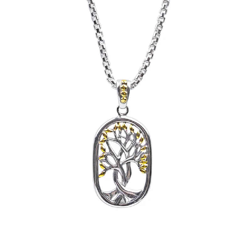 vintage-inspired opal necklace-Silver and 18k Gold Tree of Life Open Dogtag Pendant