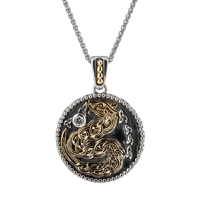 inscribed legacy chain necklace-Silver and Yellow or Rose Gold Medallion Dragon Reversible Pendant