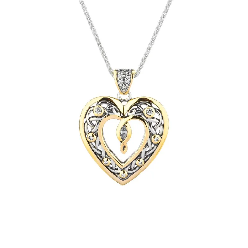 bold ruby peak ridge necklace-Silver and 10k Yellow or Rose Gold Celtic Open Heart Pendant