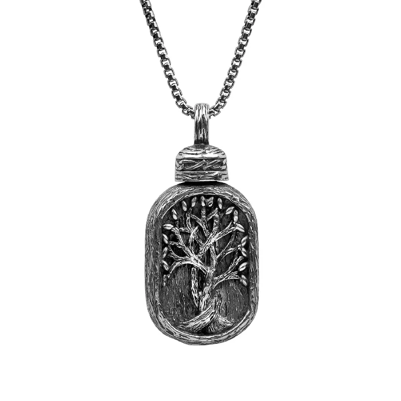 vintage-inspired ruby necklace-Silver Framed Tree of Life Keepsake Vial