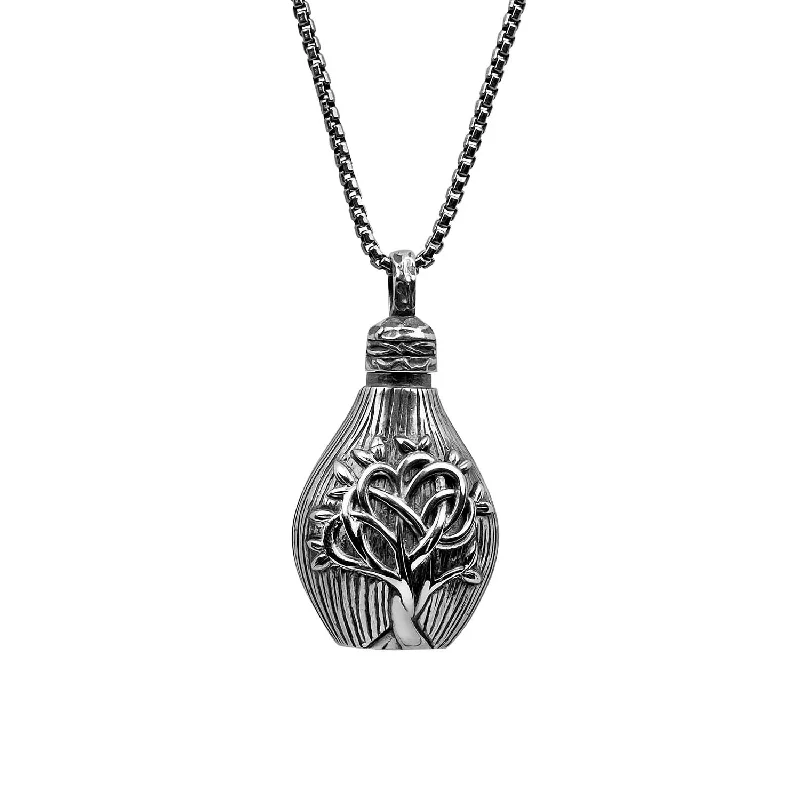 bohemian crest peak necklace-Silver Textured Tree of Life Keepsake Vial