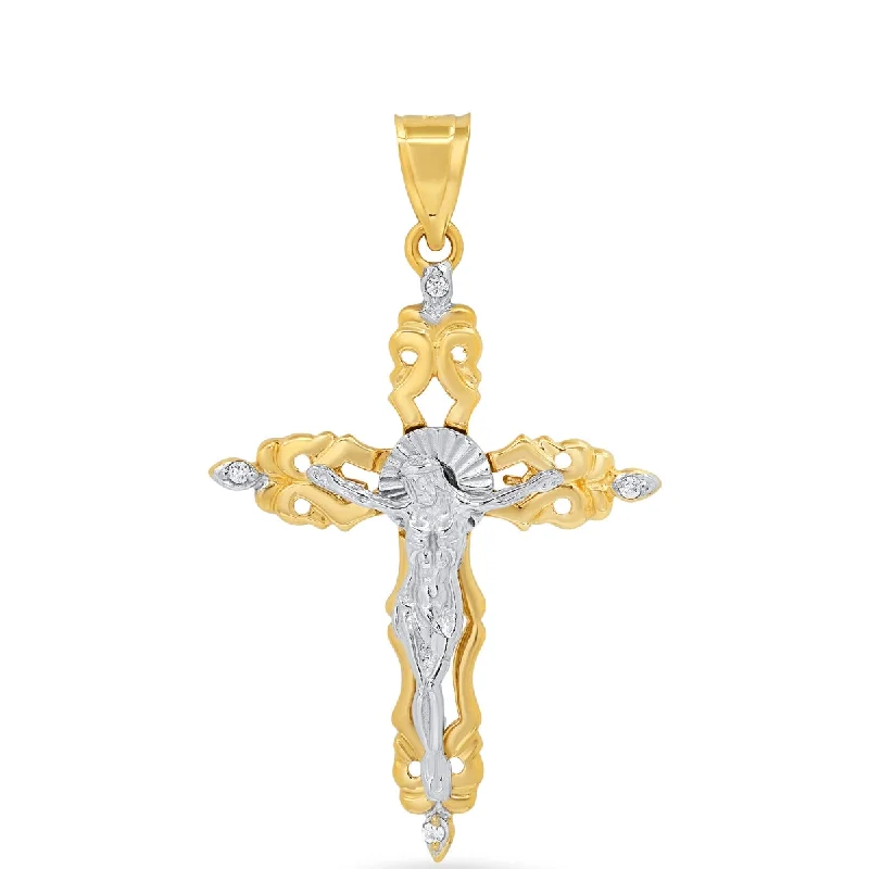 bold opal peak ridge necklace-Roberto Martinez 14KT White and Yellow Gold 50X31MM Crucifix Cross Pendant. Chain Not Included