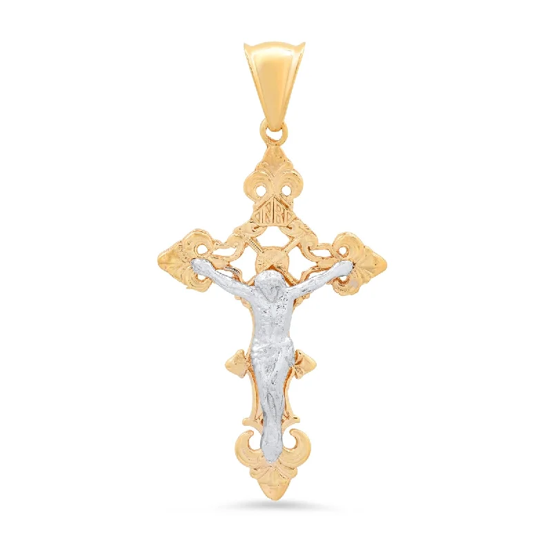 vintage-style aventurine necklace-Roberto Martinez 14KT White and Yellow Gold 60X31MM Crucifix Cross Pendant. Chain Not Included