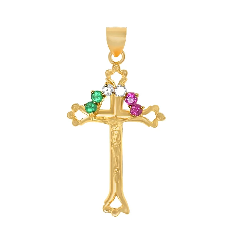 boho-inspired aventurine necklace-Roberto Martinez 14KT Yellow Gold Cubic Zirconia Crucifix Cross Pendant. Chain Not Included