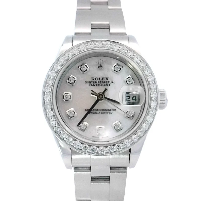 gothic-inspired spider claw necklace-Rolex DateJust Stainless Steel 26mm Custom White MOP Diamond Dial Watch | Ref# 79160