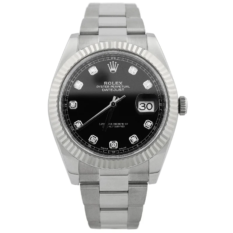 raw agate accent necklace-Rolex Datejust Stainless Steel 41mm Black Diamond Dial Watch Reference#: 126334