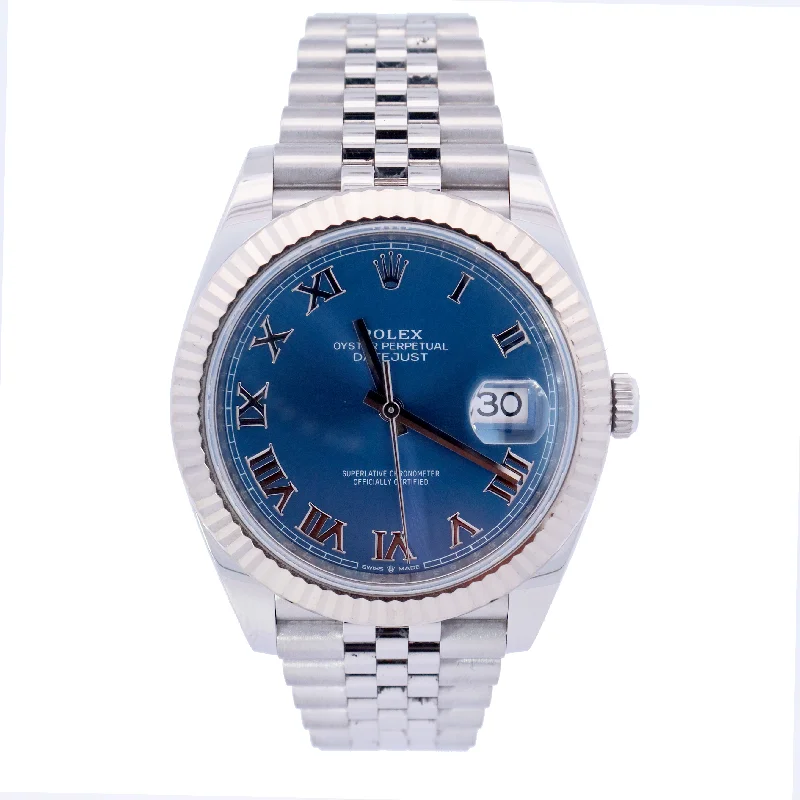 minimalist arc peak necklace-Rolex Datejust Stainless Steel 41mm Blue Roman Dial Watch | Ref# 126334