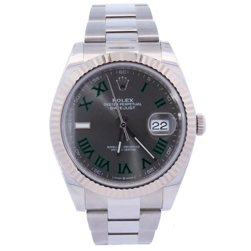 modern elevated chain necklace-Rolex Datejust Stainless Steel 41mm Wimbeldon Roman Dial Watch | Ref# 126334