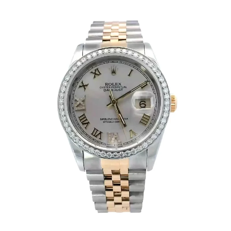 minimalist curve peak necklace-Rolex Datejust Two Tone Yellow Gold & Steel 36mm Champagne Stick Dial Watch