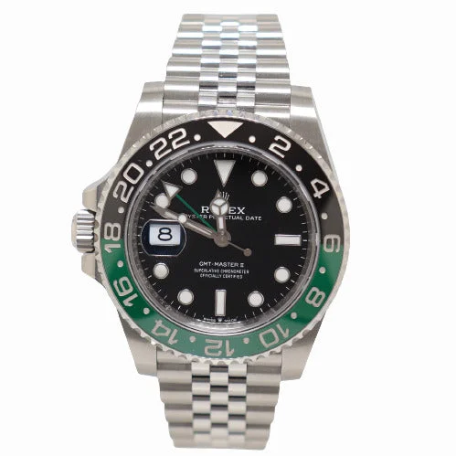 bold sapphire peak ridge necklace-Rolex GMT-Master II "Sprite" Stainless Steel 40mm Black Stick Dial Watch Black & Green Ceramic Bezel SS Jubilee Bracelet | Ref# 126720VTNR