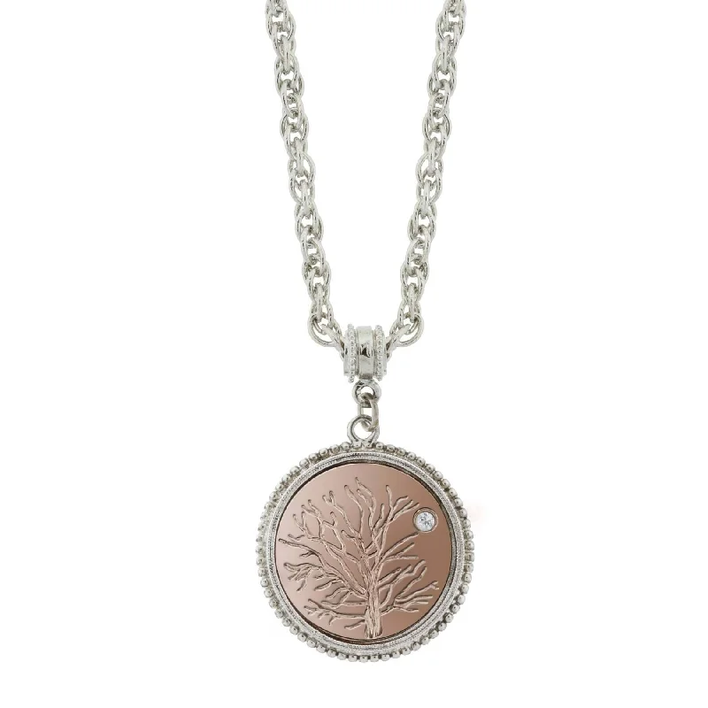 inscribed dynasty chain necklace-1928 Jewelry Rose Gold Tone Tree Of Life Euro Crystal Pendant Necklace 16" + 3" Extender