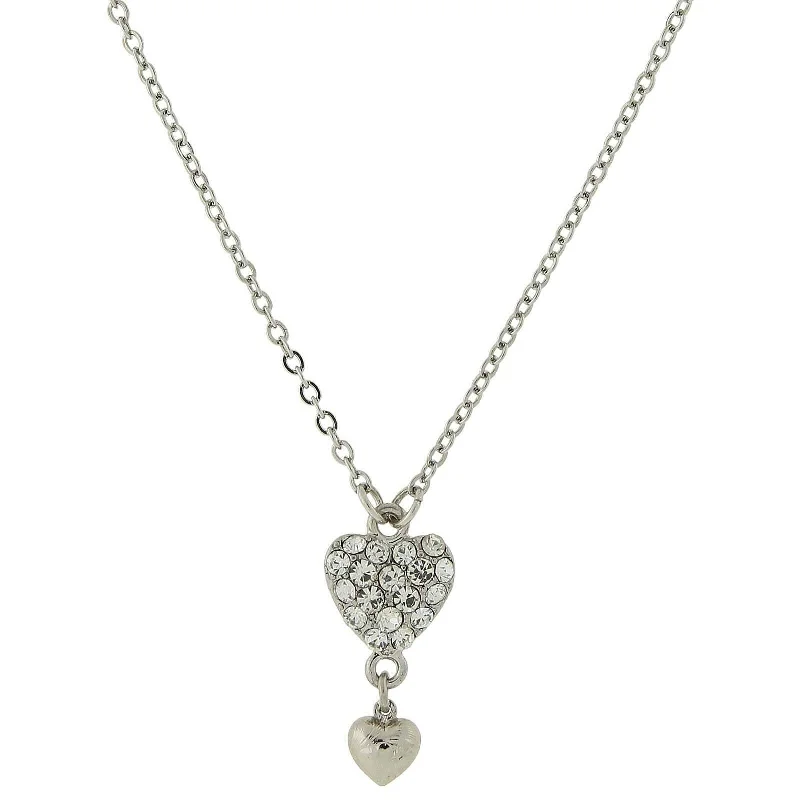 adjustable flare necklace-1928 Jewelry Crystal Heart Pendant With Drop Necklace 16" + 3" Extender