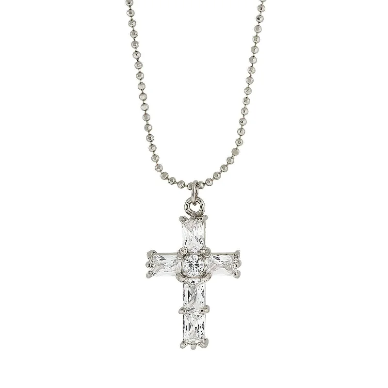 bohemian summit crest necklace-1928 Jewelry Cubic Zirconia Cross Pendant Necklace 18"