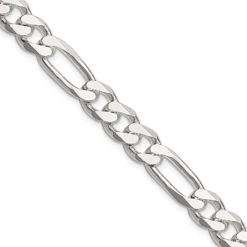 minimalist curve peak necklace-Sterling Silver 24-inch 8MM Lobster Clasp Figaro Chain