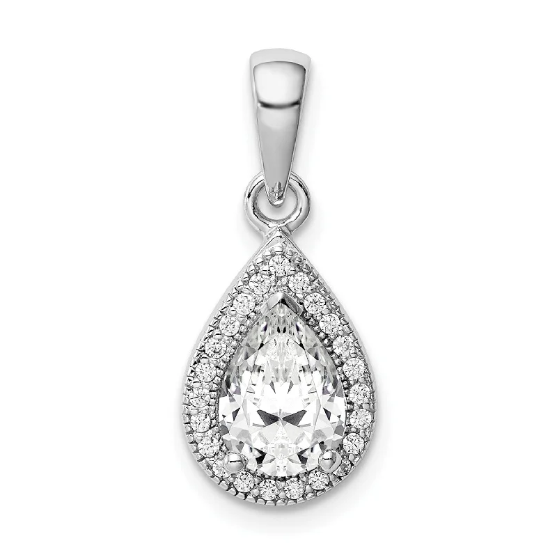 adjustable apex peak necklace-Sterling Silver Pear Cubic Zirconia Fashion Pendant. Chain Not Included