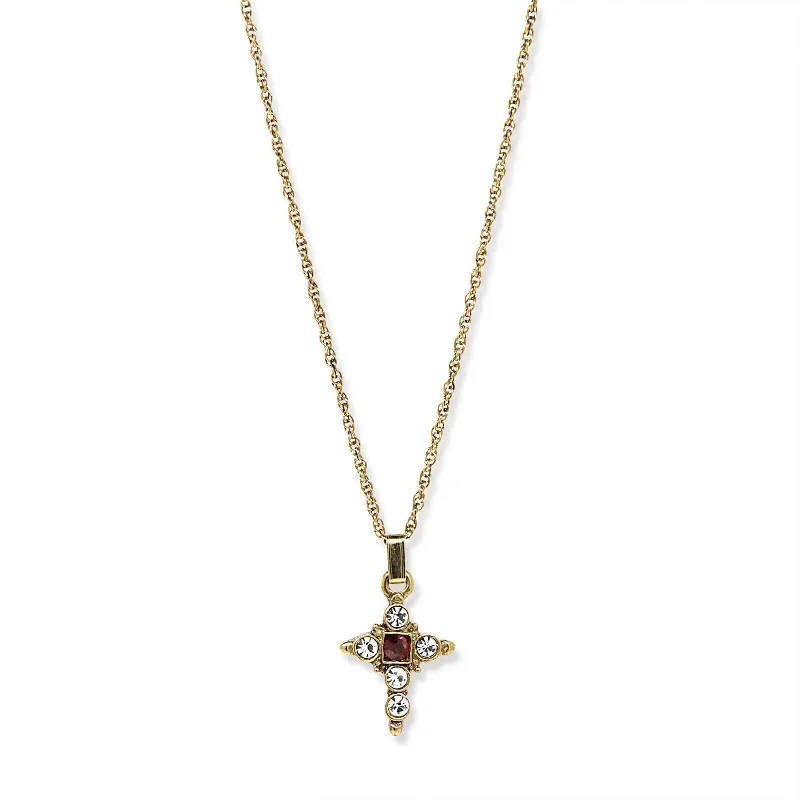 distressed rose stack necklace-Symbols Of Faith Crystal Cross Pendant Necklace 16" + 3" Extender