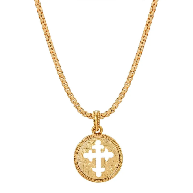 nature-themed twig ridge necklace-Symbols Of Faith Budded Gold Cross Pendant Necklace 20"