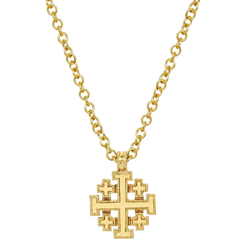 bold sapphire peak ridge necklace-Symbols Of Faith Gold Jerusalem Cross Pendant Necklace 18"