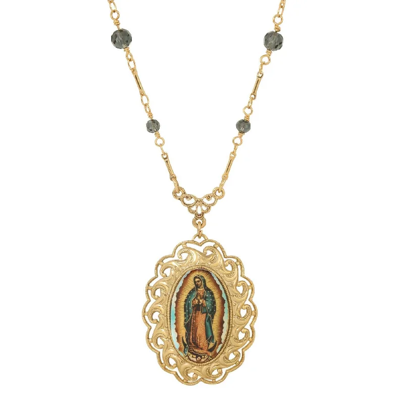 adjustable summit peak necklace-Symbols Of Faith Our Lady Of Guadalupe Radiant Pendant Blue Bead Necklace 20"