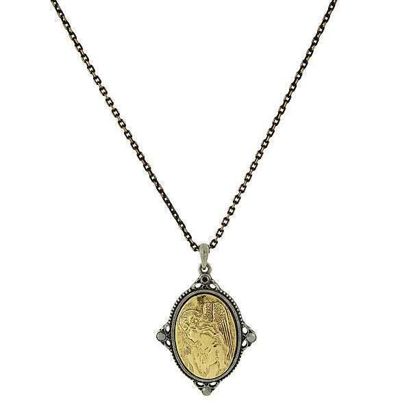 distressed rose layered necklace-Symbols Of Faith Guardian Angel Pendant Necklace 16" + 3" Extender