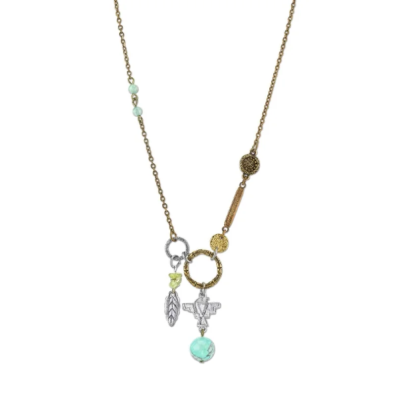 modern elevated chain necklace-T.R.U. Talisman Of Loyalty With Leaf, Thunderbird And Gemstone Beads Pendant Necklace 30"