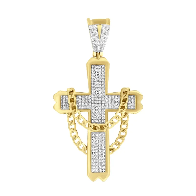 artisan-crafted rose necklace-Titán by Adrian Gonzalez 10KT Yellow Gold 1/2 CTW Diamond 53X28MM Cross Pendant. Chain Not Included