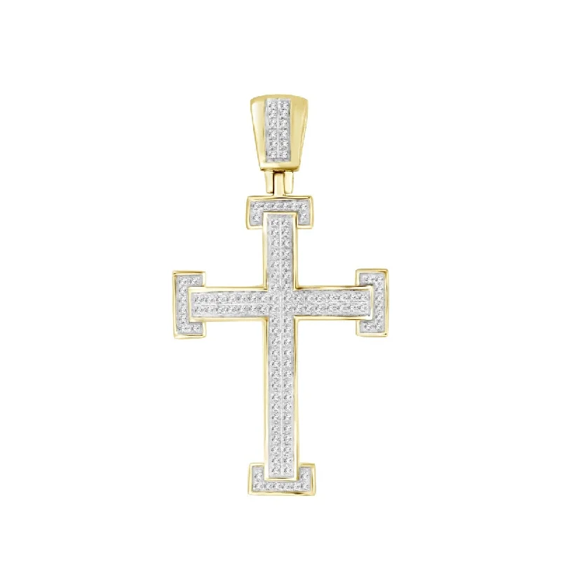 bold emerald peak ridge necklace-Titán by Adrian Gonzalez 10KT Yellow Gold 1/3 CTW Diamond 42X23MM Cross Pendant. Chain Not Included