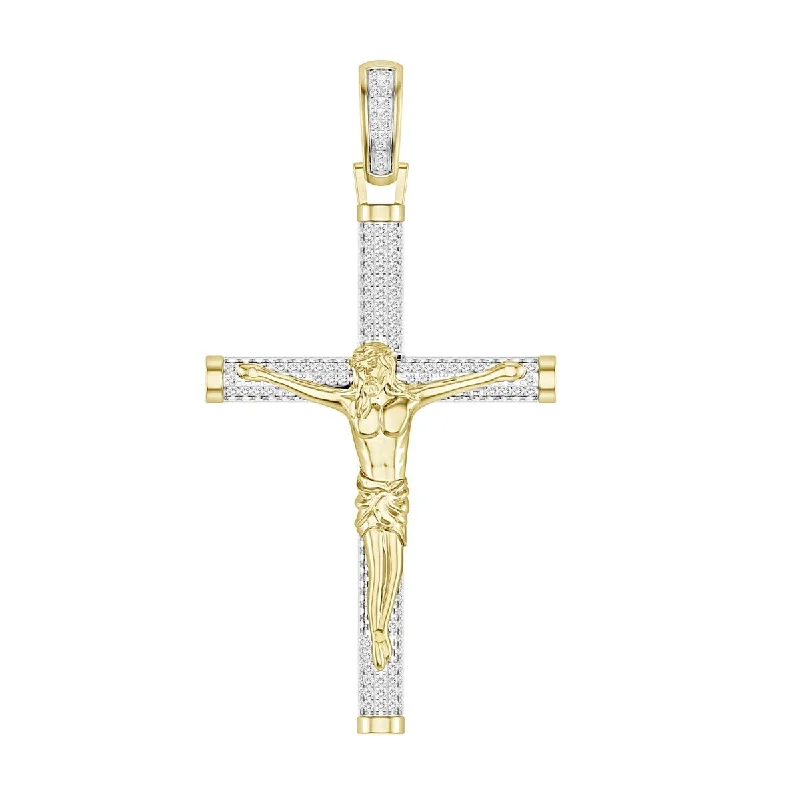 vintage-inspired sunstone necklace-Titán by Adrian Gonzalez 10KT Yellow Gold 1/3 CTW Diamond 53X28MM Crucifix Pendant. Chain Not Included