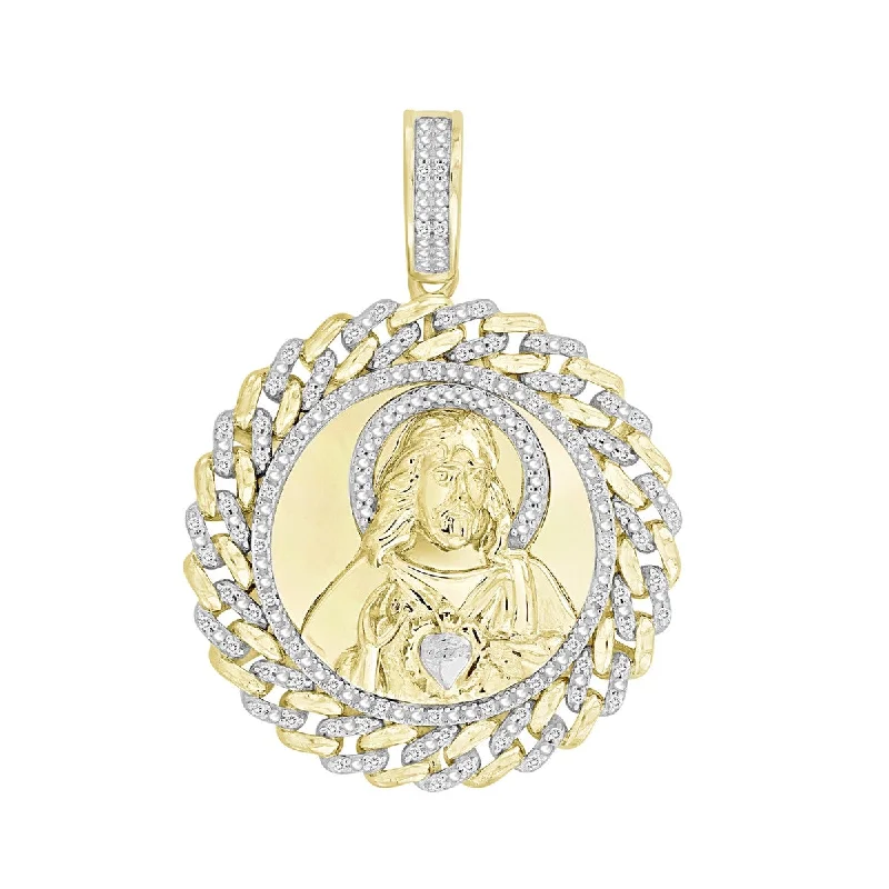 adjustable twig ridge necklace-Titán by Adrian Gonzalez 10KT Yellow Gold 1/6 CTW Diamond 37X27MM Jesus Medallion Pendant. Chain Not Included