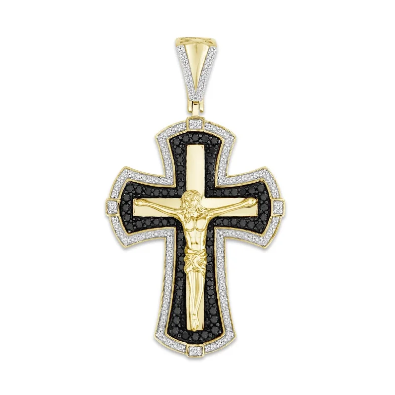 raw turquoise accent necklace-Titán by Adrian Gonzalez 10KT Yellow Gold 1 CTW Diamond 50X28MM Crucifix Pendant. Chain Not Included