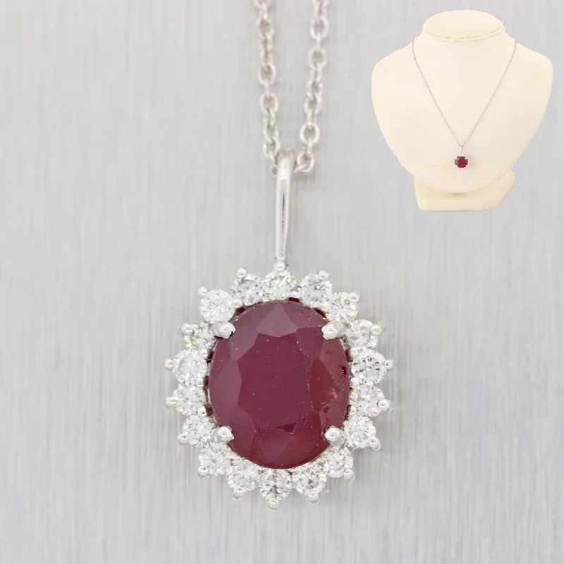 inscribed legacy chain necklace-14k Platinum Glass Filled Ruby 1.00ctw Diamond Halo Pendant Chain Necklace A9