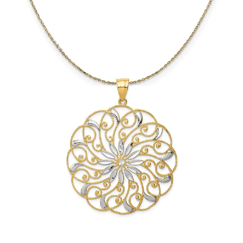 inscribed devotion pendant necklace-14k Yellow Gold Diamond Cut Floral Swirl (50mm) Necklace