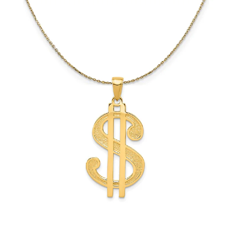 14k Yellow Gold Dollar Sign (17 x 34mm) Necklace