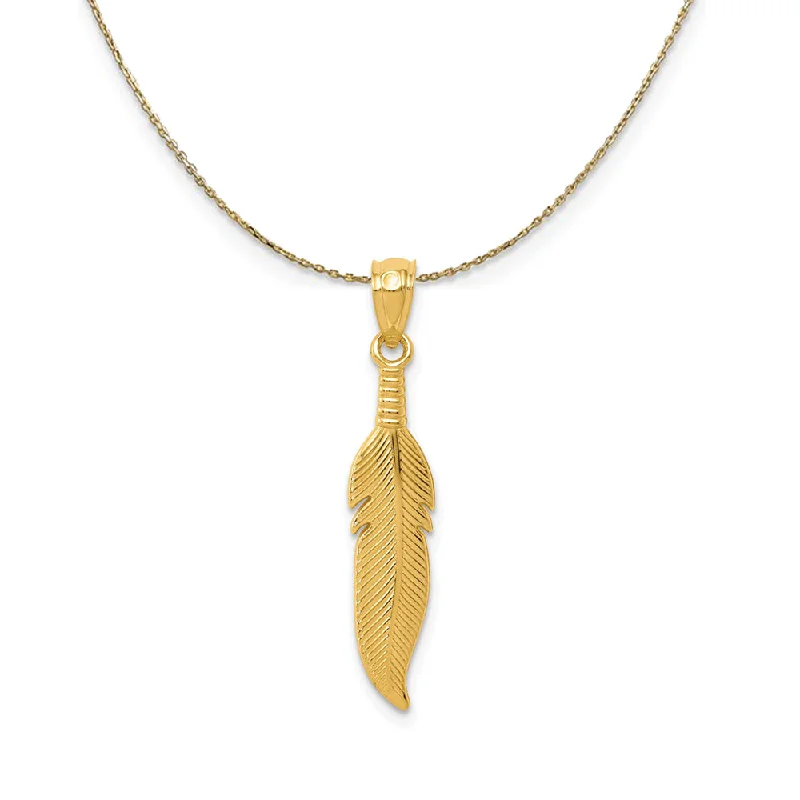 14k Yellow Gold Feather (5 x 29mm) Necklace