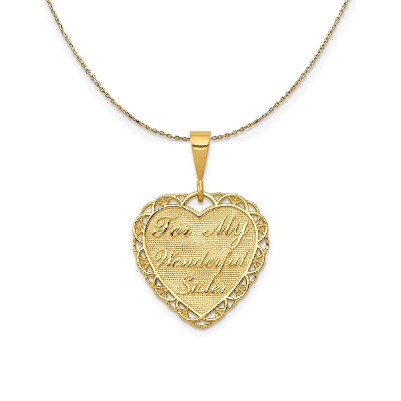 polished rose arc necklace-14k Yellow Gold For My Wonderful Sister Heart Necklace